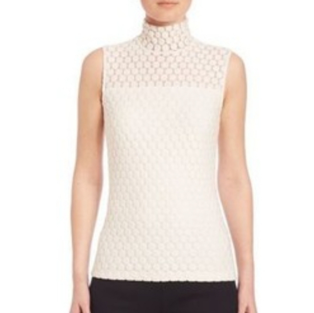 Akris Punto Sleeveless Lace Embroidered Turtleneck Top